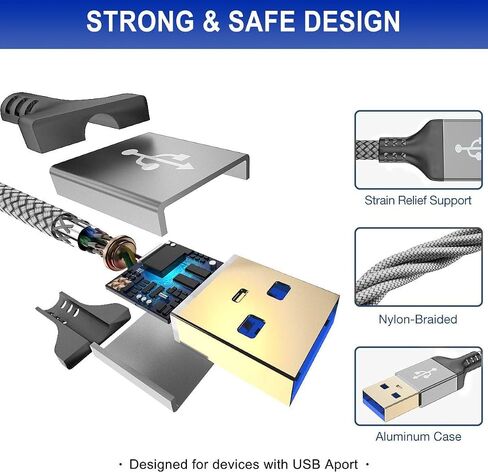 AkoaDa USB A إلى USB A كابل 6.6 قدم، USB 3.0 ذكر إلى ذكر كابل، نايلون مضفر نقل عالي السرعة USB 3.0 إلى USB 3.0 كابل لمرفقات القرص الصلب، والكاميرات، ومشغل DVD، وأجهزة الكمبيوتر المحمول أكثر (رمادي) in Kuwait