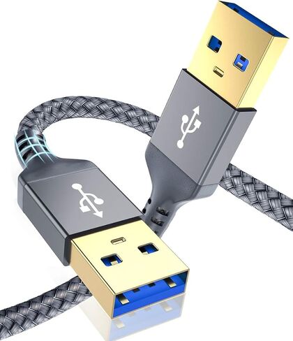 AkoaDa USB A إلى USB A كابل 6.6 قدم، USB 3.0 ذكر إلى ذكر كابل، نايلون مضفر نقل عالي السرعة USB 3.0 إلى USB 3.0 كابل لمرفقات القرص الصلب، والكاميرات، ومشغل DVD، وأجهزة الكمبيوتر المحمول أكثر (رمادي) in Kuwait