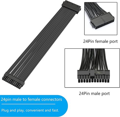كابل تمديد GELRHONR 24 Pin PSU، اللوحة الأم ATX PSU 24 Pin (20+4) كابل تمديد ذكر إلى أنثى - 1 قدم in Saudi Arabia