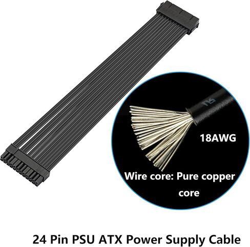 كابل تمديد GELRHONR 24 Pin PSU، اللوحة الأم ATX PSU 24 Pin (20+4) كابل تمديد ذكر إلى أنثى - 1 قدم in Saudi Arabia