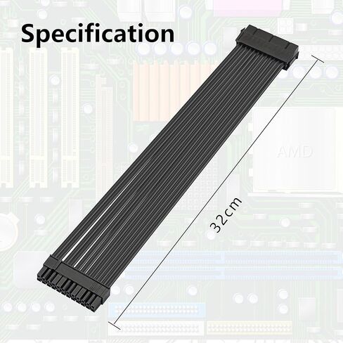 كابل تمديد GELRHONR 24 Pin PSU، اللوحة الأم ATX PSU 24 Pin (20+4) كابل تمديد ذكر إلى أنثى - 1 قدم in Saudi Arabia