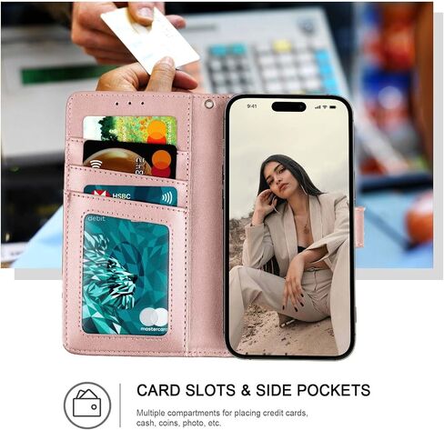 حافظة محفظة iPhone 15 Plus، [حجب RFID] حامل 3 بطاقات مع فتحة لبطاقة الائتمان، غطاء قلاب واقٍ مغناطيسي من جلد البولي يوريثان لهاتف iPhone 15 Plus (أرجواني فاتح) in Kuwait
