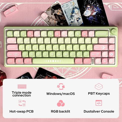 D66 Wireless Mechanical Keyboard - 2.4G/Bluetooth/Wired, 1000Hz Polling Rate, Volume Knob, RGB Backlit, Premium Gaming Experience, Gateron Red Switch, Stars Theme in Saudi Arabia