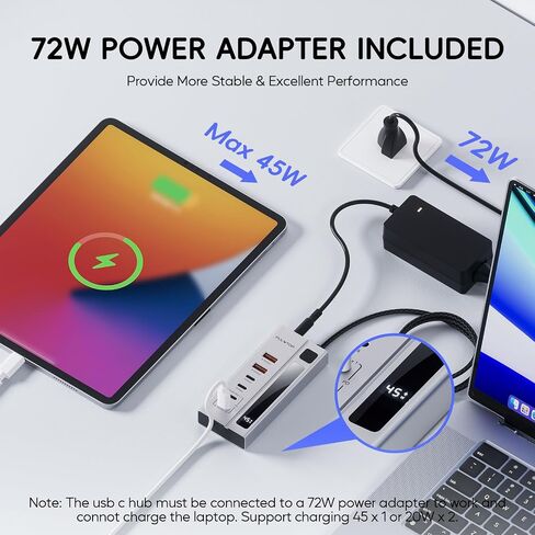 Powered USB C Hub, PULWTOP USB Hub Powered Support 10Gbps Data & PD 45W Charging Not Support Video, 2USB-C 10Gbps Ports, 2USB 3.1 10Gbps Ports power adapter for iMac, MacBook Pro/Air,iPad, XPS Adapter in Saudi Arabia