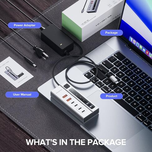Powered USB C Hub, PULWTOP USB Hub Powered Support 10Gbps Data & PD 45W Charging Not Support Video, 2USB-C 10Gbps Ports, 2USB 3.1 10Gbps Ports power adapter for iMac, MacBook Pro/Air,iPad, XPS Adapter in Saudi Arabia