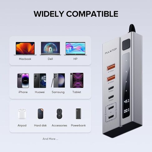 Powered USB C Hub, PULWTOP USB Hub Powered Support 10Gbps Data & PD 45W Charging Not Support Video, 2USB-C 10Gbps Ports, 2USB 3.1 10Gbps Ports power adapter for iMac, MacBook Pro/Air,iPad, XPS Adapter in Saudi Arabia