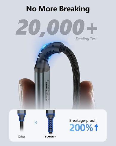 كابل SUNGUY 100 واط USB C إلى USB C 3.2 Gen 2 بطول 1.5 قدم، نقل بيانات USB C عالي السرعة 20 جيجابت في الثانية، شاشة إخراج فيديو 4K سلك USB من النوع C لجهاز iPone 15/15 Pro max، MacBook Air/Pro، iPad Pro، Chromebook in Kuwait