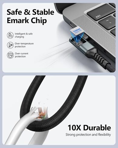 كابل SUNGUY 100 واط USB C إلى USB C 3.2 Gen 2 بطول 1.5 قدم، نقل بيانات USB C عالي السرعة 20 جيجابت في الثانية، شاشة إخراج فيديو 4K سلك USB من النوع C لجهاز iPone 15/15 Pro max، MacBook Air/Pro، iPad Pro، Chromebook in Kuwait