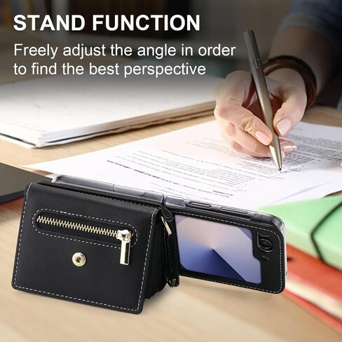 for Samsung Galaxy Z Flip 6 Case with Love Flip Wallet, Large Capacity for 8 Card Slots, and Long Strap - a Mini, Fashionable Crossbody Bag for Young, Stylish Women Shopping(Z Flip 6,Black) in Saudi Arabia