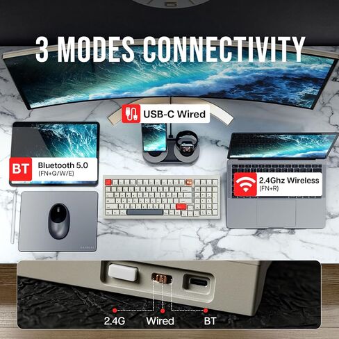 لوحة مفاتيح CIDOO V98 للألعاب من الألومنيوم بنسبة 96%، لوحة مفاتيح ميكانيكية ذات حشية مع 5 طبقات حشوة، QMK قابلة للبرمجة، BT5.0/2.4 جيجا هرتز/USB-C لوحة مفاتيح مخصصة قابلة للتبديل السريع مع أغطية مفاتيح PBT لـ Win/Mac in Kuwait