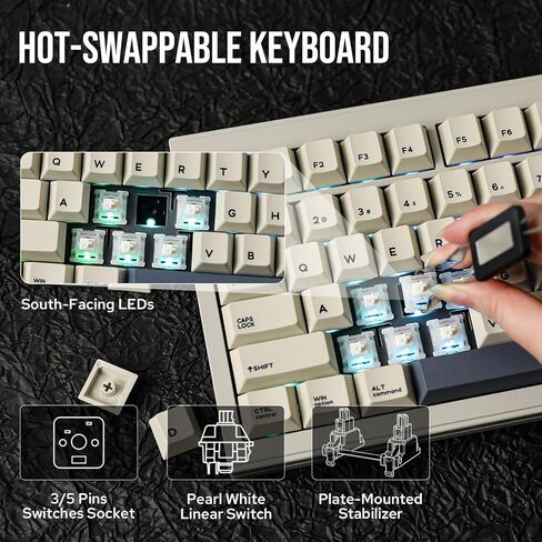 لوحة مفاتيح CIDOO V98 للألعاب من الألومنيوم بنسبة 96%، لوحة مفاتيح ميكانيكية ذات حشية مع 5 طبقات حشوة، QMK قابلة للبرمجة، BT5.0/2.4 جيجا هرتز/USB-C لوحة مفاتيح مخصصة قابلة للتبديل السريع مع أغطية مفاتيح PBT لـ Win/Mac in Kuwait