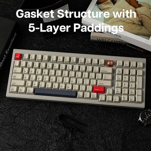لوحة مفاتيح CIDOO V98 للألعاب من الألومنيوم بنسبة 96%، لوحة مفاتيح ميكانيكية ذات حشية مع 5 طبقات حشوة، QMK قابلة للبرمجة، BT5.0/2.4 جيجا هرتز/USB-C لوحة مفاتيح مخصصة قابلة للتبديل السريع مع أغطية مفاتيح PBT لـ Win/Mac in Kuwait