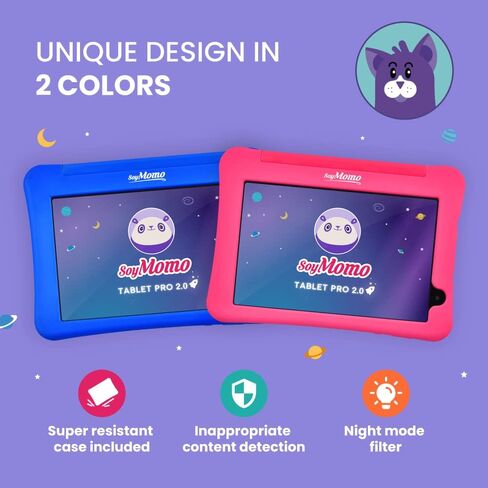 SoyMomo Anti-cyberbullying Tablet for Kids with Remote Parental Control App, WiFi, Bluetooth, 8" Screen, 64GB Memory, 4GB RAM, Camera, 5000 mHa, Extra Durable Silicone Case (Blue) in Saudi Arabia