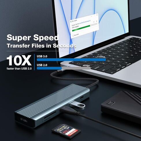 موزع USB C 9 في 1، محطة إرساء USB C، HDMI 4K@30 هرتز، منافذ USB 3.0 × 3، نقل بيانات USB C 3.0، USB 2.0، 100 وات PD، قارئ بطاقات SD/TF، ​​متوافق مع أجهزة الكمبيوتر المحمول والأجهزة الأخرى من النوع C in Saudi Arabia