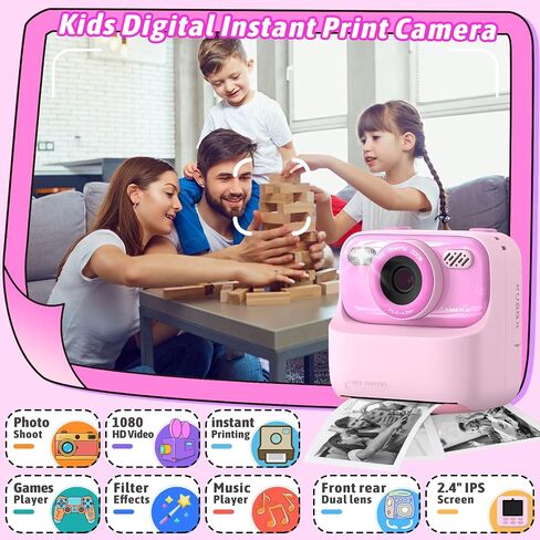 Upgrade Kids Camera Instant Print for Boys and Girls, 1080P HD Dual-Lens Selfie Digital Camera with Print Paper & 32G Card, Christmas Birthday Gifts Toys for Toddler and Teenagers Age 3-16 Years Old in Saudi Arabia
