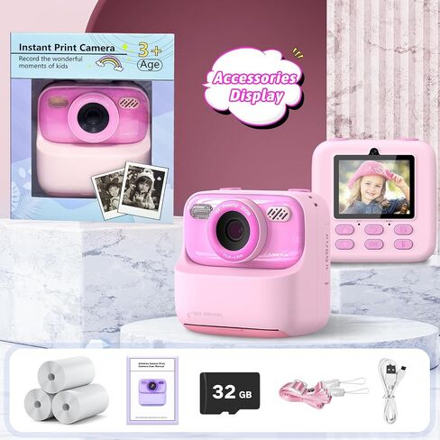 Upgrade Kids Camera Instant Print for Boys and Girls, 1080P HD Dual-Lens Selfie Digital Camera with Print Paper & 32G Card, Christmas Birthday Gifts Toys for Toddler and Teenagers Age 3-16 Years Old in Saudi Arabia