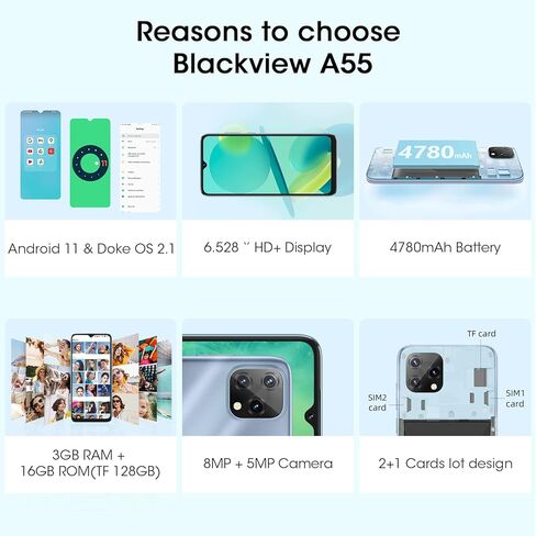 Blackview A55 Android 11 Smartphone - Unlocked Dual SIM Cell Phone with 6.5" HD+ Display, 4780mAh Battery, 8MP Camera in Saudi Arabia