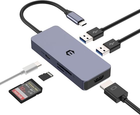USB C Hub, USB C Adapter for Laptop, 4K HDMI Dual Display Multport Hub Adapter, Dongle for Surface Pro 8 and More(4K HDMI USB 3.0 SD/TF Card Reader 100W PD) in Saudi Arabia