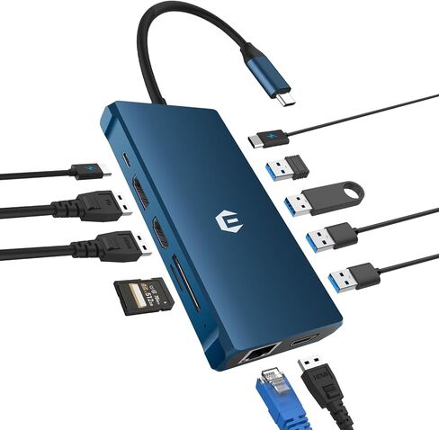 محطة إرساء USB C، شاشة ثلاثية 12 في 1 USB C Hub مع HDMI مزدوج 4K، DP، 5 USB، PD، Ethernet، SD/TF، ​​صوت 3.5 مم، محطة إرساء كمبيوتر محمول لأجهزة Mac/Dell/Surface/HP in Kuwait