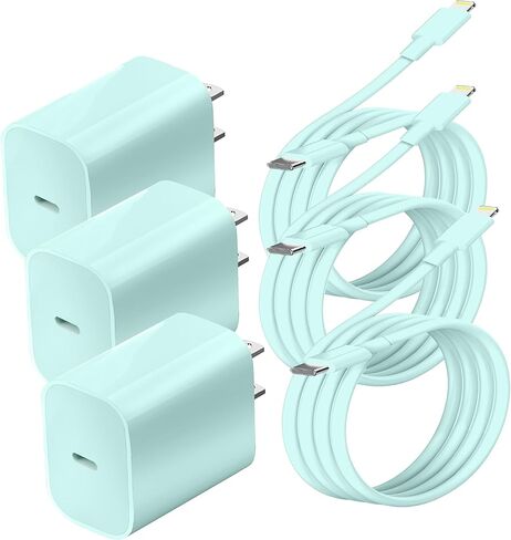 Xpxwaiyds لشاحن iPhone السريع، 3 عبوات لهاتف iPhone 14 13 12 11 USB C شاحن جدار الطاقة مع كابل 6FT، لكابل Lightning متوافق مع iPhone 13/13 Pro Max/12/12 Mini/Pro/11/XS/X/8Plus/Pad أزرق in Kuwait