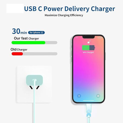 Xpxwaiyds لشاحن iPhone السريع، 3 عبوات لهاتف iPhone 14 13 12 11 USB C شاحن جدار الطاقة مع كابل 6FT، لكابل Lightning متوافق مع iPhone 13/13 Pro Max/12/12 Mini/Pro/11/XS/X/8Plus/Pad أزرق in Kuwait