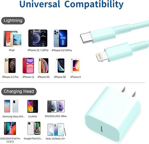 Xpxwaiyds لشاحن iPhone السريع، 3 عبوات لهاتف iPhone 14 13 12 11 USB C شاحن جدار الطاقة مع كابل 6FT، لكابل Lightning متوافق مع iPhone 13/13 Pro Max/12/12 Mini/Pro/11/XS/X/8Plus/Pad أزرق in Kuwait