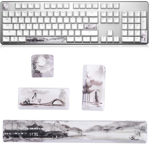 أغطية مفاتيح مخصصة للوحة المفاتيح الميكانيكية، 4 مفاتيح عالمية PBT Keycap Set Space ESC أدخل Numpad أدخل Keycap DIY Keycap Combo مع رسم المناظر الطبيعية الصينية in Kuwait