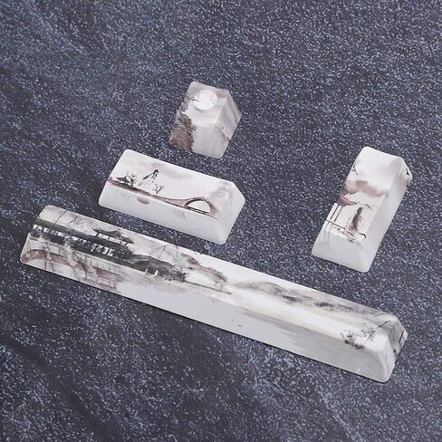 أغطية مفاتيح مخصصة للوحة المفاتيح الميكانيكية، 4 مفاتيح عالمية PBT Keycap Set Space ESC أدخل Numpad أدخل Keycap DIY Keycap Combo مع رسم المناظر الطبيعية الصينية in Kuwait