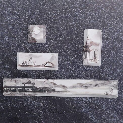 أغطية مفاتيح مخصصة للوحة المفاتيح الميكانيكية، 4 مفاتيح عالمية PBT Keycap Set Space ESC أدخل Numpad أدخل Keycap DIY Keycap Combo مع رسم المناظر الطبيعية الصينية in Kuwait