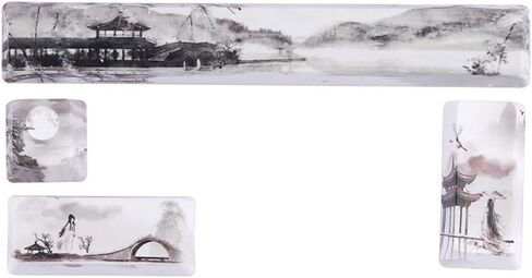 أغطية مفاتيح مخصصة للوحة المفاتيح الميكانيكية، 4 مفاتيح عالمية PBT Keycap Set Space ESC أدخل Numpad أدخل Keycap DIY Keycap Combo مع رسم المناظر الطبيعية الصينية in Kuwait