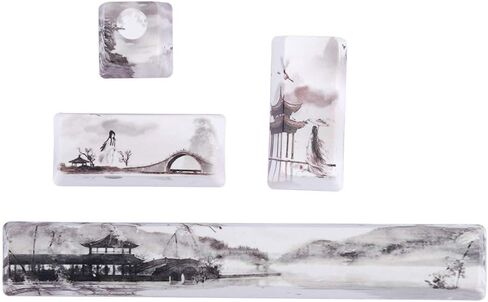 أغطية مفاتيح مخصصة للوحة المفاتيح الميكانيكية، 4 مفاتيح عالمية PBT Keycap Set Space ESC أدخل Numpad أدخل Keycap DIY Keycap Combo مع رسم المناظر الطبيعية الصينية in Kuwait