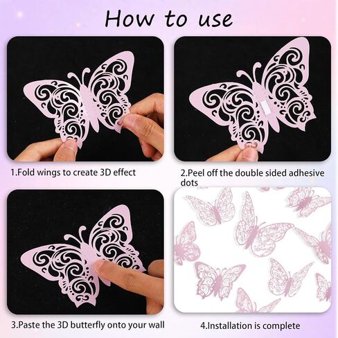 72Pcs Pink Butterfly Decorations 3D Butterfly Wall Decor 3 Styles 3 Sizes Removable Butterflies Decorations for Flower Bouquet Party Cake Mariposas Decoration(Pink) in Saudi Arabia