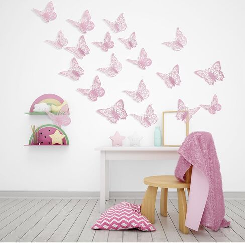72Pcs Pink Butterfly Decorations 3D Butterfly Wall Decor 3 Styles 3 Sizes Removable Butterflies Decorations for Flower Bouquet Party Cake Mariposas Decoration(Pink) in Saudi Arabia