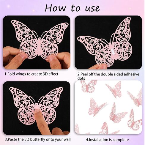 72Pcs Pink Butterfly Decorations 3D Butterfly Wall Decor 3 Styles 3 Sizes Removable Butterflies Decorations for Flower Bouquet Party Cake Mariposas Decoration(Pink) in Saudi Arabia