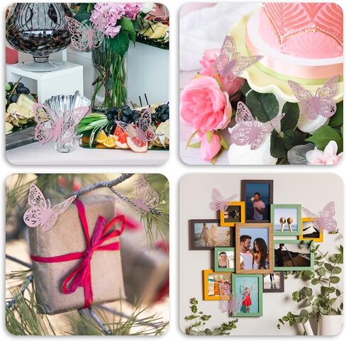 72Pcs Pink Butterfly Decorations 3D Butterfly Wall Decor 3 Styles 3 Sizes Removable Butterflies Decorations for Flower Bouquet Party Cake Mariposas Decoration(Pink) in Saudi Arabia