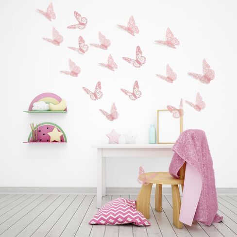 72Pcs Pink Butterfly Decorations 3D Butterfly Wall Decor 3 Styles 3 Sizes Removable Butterflies Decorations for Flower Bouquet Party Cake Mariposas Decoration(Pink) in Saudi Arabia