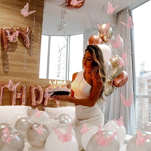 72Pcs Pink Butterfly Decorations 3D Butterfly Wall Decor 3 Styles 3 Sizes Removable Butterflies Decorations for Flower Bouquet Party Cake Mariposas Decoration(Pink) in Saudi Arabia