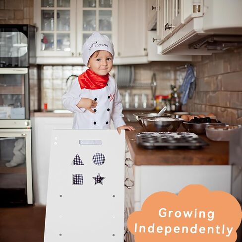 Toddler Kitchen Stool Helper, Kitchen Step Stool for Kids with Safe Rail, Baby Adjustable Learning Standing Tower for Kitchen Counter & Bathroom Sink(White) in Saudi Arabia