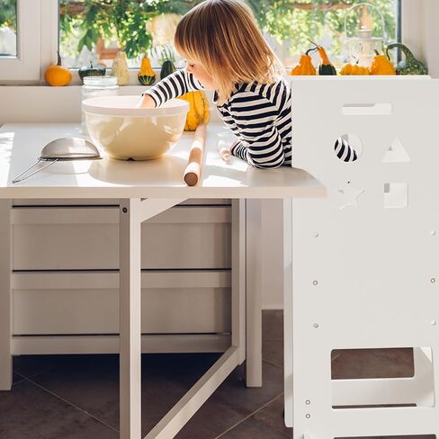 Toddler Kitchen Stool Helper, Kitchen Step Stool for Kids with Safe Rail, Baby Adjustable Learning Standing Tower for Kitchen Counter & Bathroom Sink(White) in Saudi Arabia