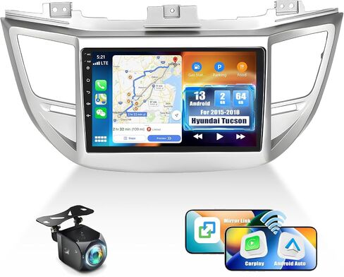 [2+64G] ستيريو سيارة Android 13 لسيارة Hyundai Tucson 2015-2018 مع Carplay&Android Auto، راديو سيارة بشاشة تعمل باللمس 9 بوصة مع وصلة مرآة GPS WiFi Bluetooth FM/RDS HiFi SWC Dual USB/AUX-in+كاميرا احتياطية in Saudi Arabia