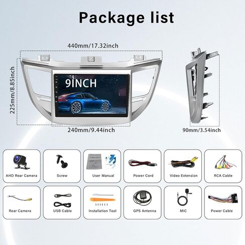 [2+64G] ستيريو سيارة Android 13 لسيارة Hyundai Tucson 2015-2018 مع Carplay&Android Auto، راديو سيارة بشاشة تعمل باللمس 9 بوصة مع وصلة مرآة GPS WiFi Bluetooth FM/RDS HiFi SWC Dual USB/AUX-in+كاميرا احتياطية in Saudi Arabia