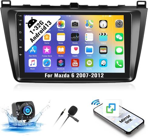 UNITOPSCI 1G+32G Android 13 Car Radio Stereo for Mazda 6 2007-2012 GPS Navigation Head Unit Bluetooth 9 Inch Touch Screen Mirror Link WiFi/FM/RDS/USB/SWC + Backup Camera Mic in Saudi Arabia