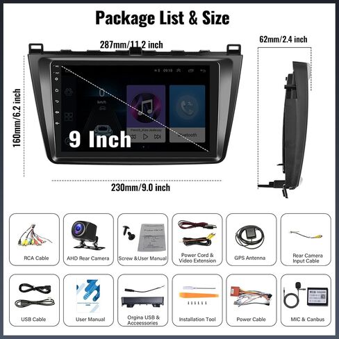UNITOPSCI 1G+32G Android 13 Car Radio Stereo for Mazda 6 2007-2012 GPS Navigation Head Unit Bluetooth 9 Inch Touch Screen Mirror Link WiFi/FM/RDS/USB/SWC + Backup Camera Mic in Saudi Arabia