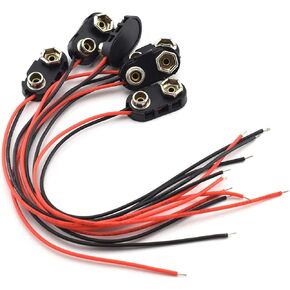 9V Battery Snap Connector, SDTC Tech 6pcs Battery Button Clips with Wire Leads (Black Hard Shell)