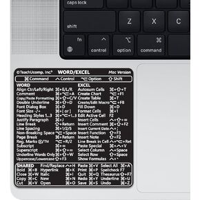 TEACHUCOMP Keyboard Shortcuts Sticker for Microsoft Word and Excel 2022 (for Mac OS) Training Aid Cheat Sheet- Vinyl, Laminated, No-Residue Adhesive (BLACK)