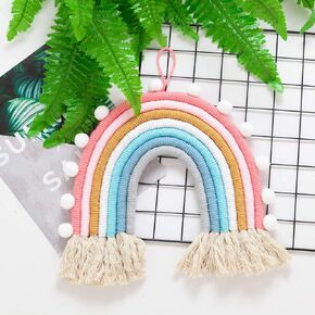 Macrame Rainbow Wall Hanging for Bedroom Nursery Baby Kids Rooms Playroom Colorful Tapestry Tassel Art Home Boho Room Decor Newborn Birthday Gift (Rainbow B)
