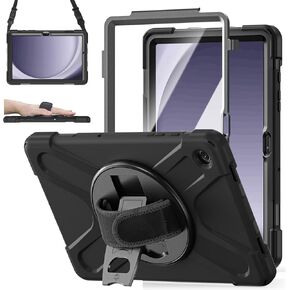 ZenRich Rugged Case for Samsung Galaxy Tab A9+/A9 Plus 11" Built-in Screen Protector Heavy Duty Full-Body Shockproof Case w/Rotating Stand, Hand/Shoulder Strap,Pencil Holder for Galaxy Tab A9 Plus