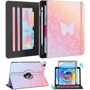 for iPad 10th Generation Case 10.9 Inch 2022 - Women Girls Kids Cute Rotating Stand Folio Cover with Pencil Holder & Card Slot Girly Kawaii Butterfly Design for iPad Case 10th Generation 10.9"