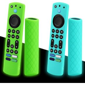 2 Packs Glow Remote Cover Compatible with Lenovo FireTV Stick 4K Max Remote Controls, Anti-slip Silicone Case with Lanyard, Glow in The Dark, Glow Green & Glow Pink