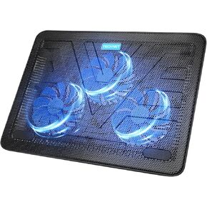 TECKNET 15.6"-17" Laptop Cooling Pad, Portable Slim Quiet USB Powered Laptop Notebook Cooler Cooling Pad Stand Chill Mat with 3 Blue 1400RPM LED Fans - White